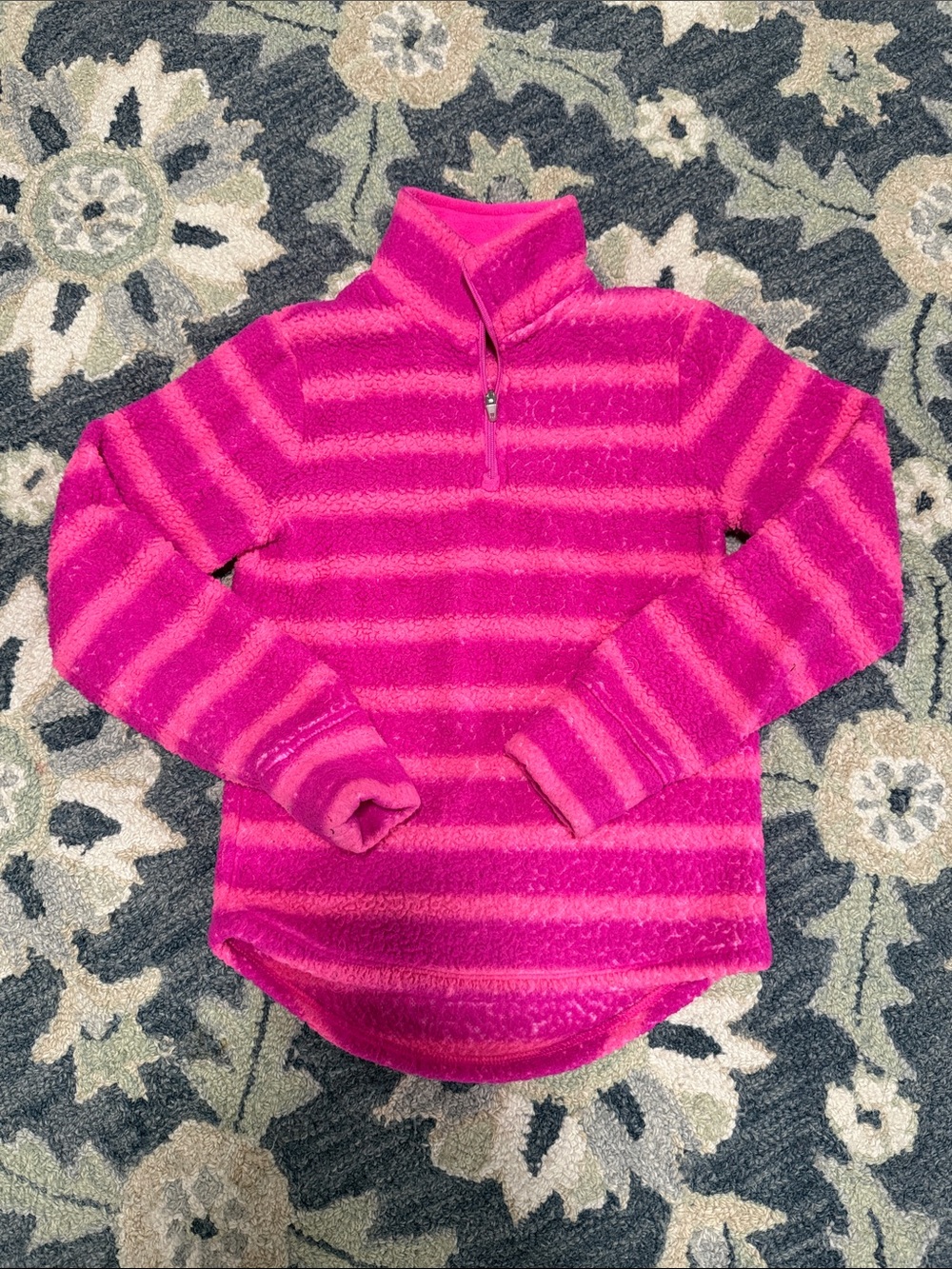 Champion Hot Pink Striped Fuzzy Quarter-Zip Pullover